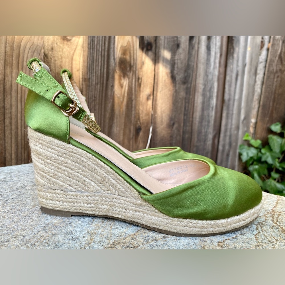 Viina Green Satin Espadrille Wedges 39